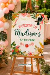 Tropical Bird Birthday Welcome Sign, Luau Party Decor (Instant Download)