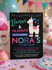 Llamas and Pajamas Birthday Invitation, Sleepover Party (Digital Download)