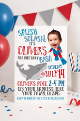 Personalized Shark Birthday Invitation, Under the Sea, Pool Party (Digital)