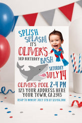 Personalized Shark Birthday Invitation, Under the Sea, Pool Party (Digital)