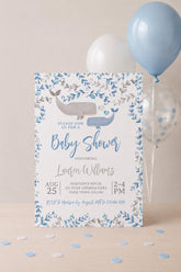 Whale Baby Shower Invitation, EDITABLE Template, Instant Download