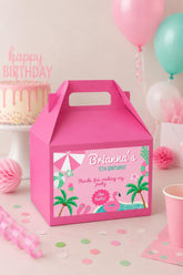 Pink Pool Party Gable Box Label, Editable Birthday Favor (Digital Download)