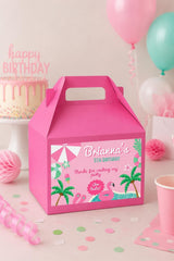Pink Pool Party Gable Box Label, Editable Birthday Favor (Digital Download)