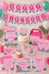 Pool Party Birthday Invitation Bundle, Flamingo Printables (Digital Download)