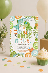 Donuts and Dinosaurs Birthday Invitation, Editable (Digital Download)