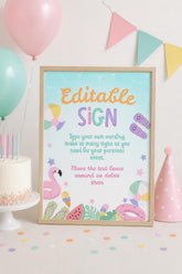 Pool Party Editable Sign, Flamingo Theme (Digital Download)