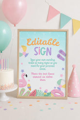 Pool Party Editable Sign, Flamingo Theme (Digital Download)