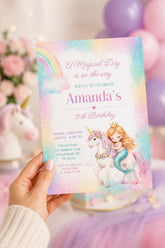 Unicorn and Mermaid Birthday Party Invitation for Any Age, Editable Template, Instant Download