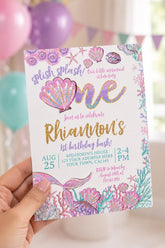 Mermaid 1st Birthday Invitation, Under the Sea Party (Digital Invitation)