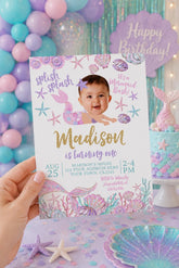 Editable Mermaid Birthday Invitation with Photo (Instant Download)