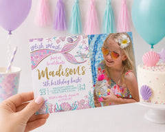 Editable Mermaid Birthday Invitation with Photo (Digital Download)