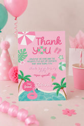 Pink Pool Party Thank You Card, Editable Template (Digital Download)