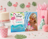 Flamingo Birthday Invitation with Photo, Editable Tropical Pool Party (INSTANT DOWNLOAD)