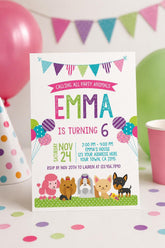 Puppy Birthday Invitation Editable Template, Pet Adoption Party (Instant Download)