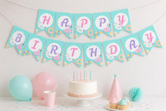 Pool Birthday Party Banner, Editable Flamingo Unicorn Theme (Digital Item)