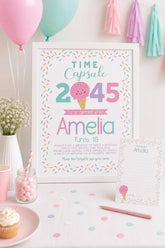 Ice Cream Time Capsule Sign, Birthday Party Decor (EDITABLE, Digital Download)