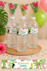 Editable Luau Water Bottle Labels, Tropical Party Decorations (Instant Download)