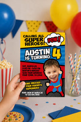 Superhero Birthday Invitation with Photo, Personalized Invite for any age, Digital or Printable