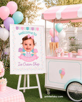 Ice Cream Party Welcome Sign Template with Photo, Summer Party Decor (Editable Instant Download)