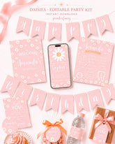 Daisy Party Kit Instant Download | Editable Birthday Templates | Invitation Banner Welcome Sign
