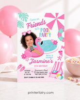 Pool Party Personalized Invitation with Photo for Girl Birthday (Instant Download)