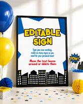 Superhero Birthday Party Sign Editable Template in two colors INSTANT DOWNLOAD