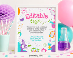 Science Party Sign, Editable Lab Printable Poster, Instant Download