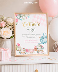 Tea Party Editable Sign Template, Par-Tea Decorations, INSTANT DOWNLOAD