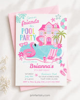 Pool Party Invitation Editable Template for Girl Birthday (Instant Download)