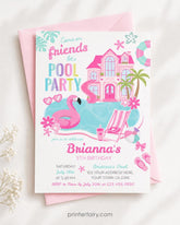 Pool Party Invitation Editable Template for Girl Birthday (Instant Download)