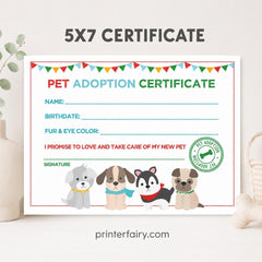 Puppy Adoption Party Prints, Pet Adoption Certificate (Digital files)