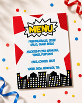 Superhero Birthday Party Menu Editable Sign Template, Instant Download