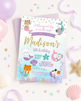 Meowmaid Birthday Invitation, Editable Mercat Kitty Party (Digital Download)
