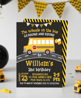 Wheels on the Bus Birthday Party Invitation