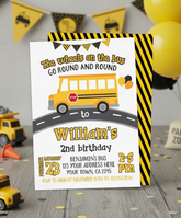 Wheels on the Bus Birthday Party Invitation