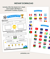 2026 World Cup Printable Activity Sheet for Kids, Soccer Match Tracker, Qualified Country Flags, Soccer Party Game PDF JPG Digital Download