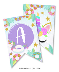 Unicorn Pool Birthday Party Banner