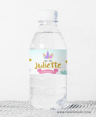 Unicorn Pool Birthday Party Water Bottle Label