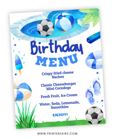 Pool & Soccer Birthday Party Menu