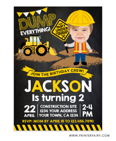 Construction Party Invitation with Photo
