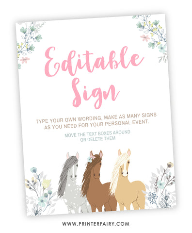 Floral Horse Birthday Sign