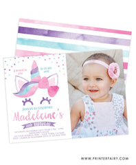 Unicorn Watercolor Party Invitation with picture