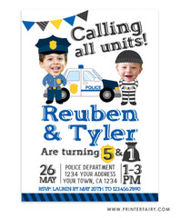 Cops and Robbers Birthday Invitation with Photo for Siblings