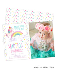 Unicorn Rainbow and Sprinkles Invitation with photo