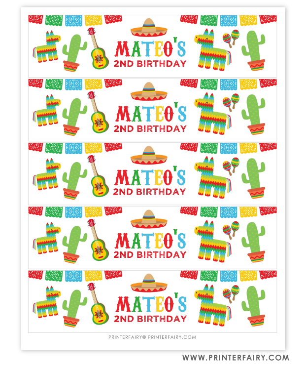 Fiesta Water Bottle Labels | PrinterFairy