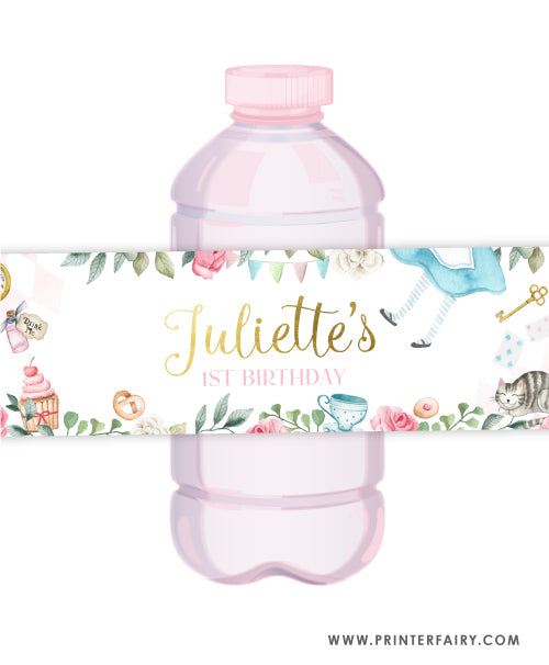 Alice in ONEderland Water Bottle Labels