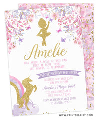 Ballerina & Unicorn Birthday Party Invitation