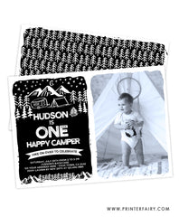 Camping First Birthday Invitation with Photo