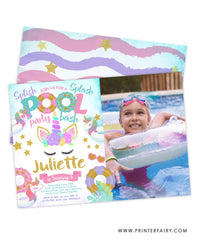 Unicorn Pool Birthday Party Invitation with Photo