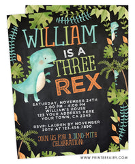 Dinosaur Three Rex Birthday Invitation